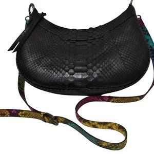90s Snakeskin Leather Baguette Crossbody Bag